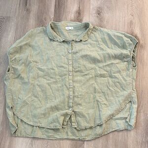 GRAE COVE 100% linen button front cap sleeve shirt size XXL lagenlook coastal